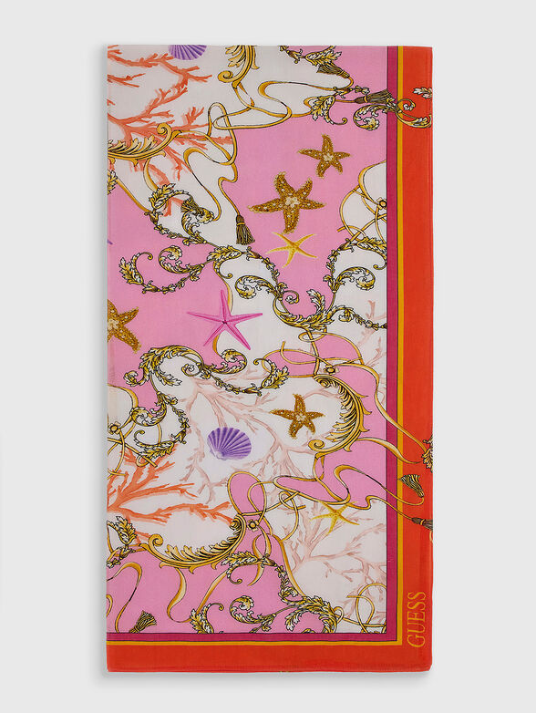 Blue pareo with floral print - 1