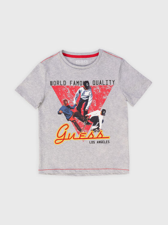 Tricou gri cu imprimeu contrastant - 1