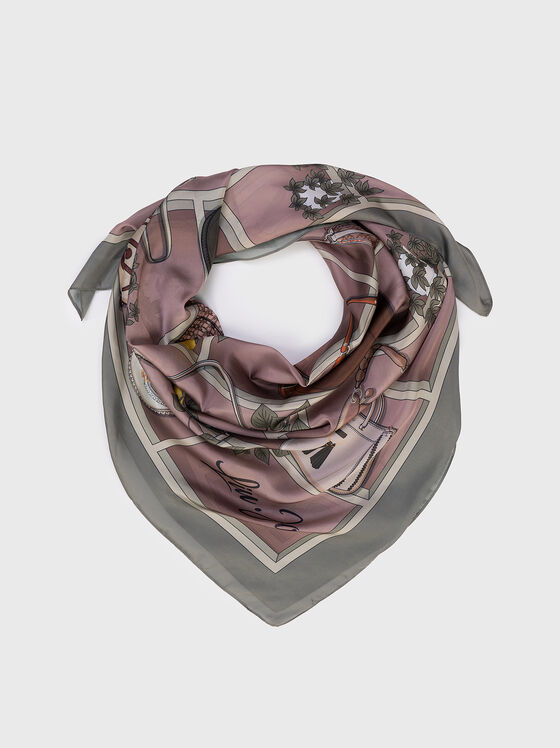 Șal roz FOULARD cu imprimeu contrastant - 1