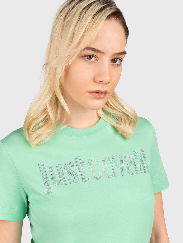 Green cotton T-shirt with shiny logo accent - 4
