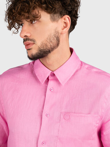 Short sleeve linen shirt in fuxia color - 5