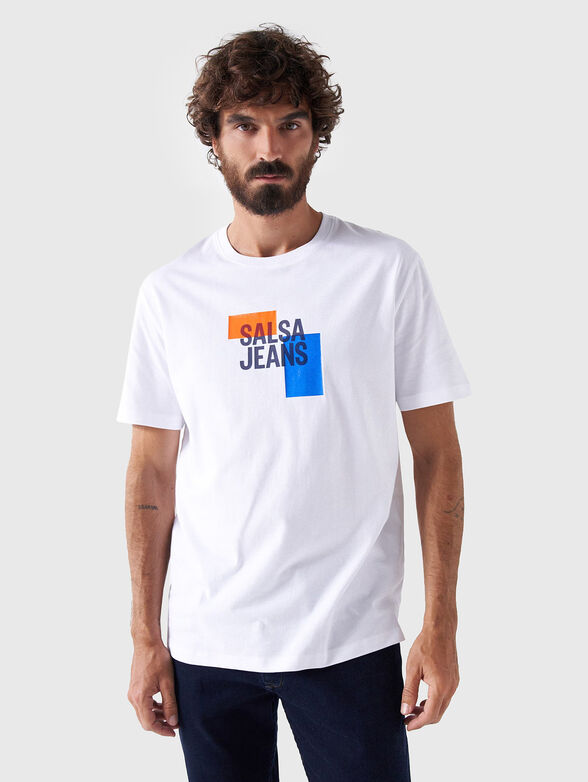 White cotton T-shirt with logo print  - 1