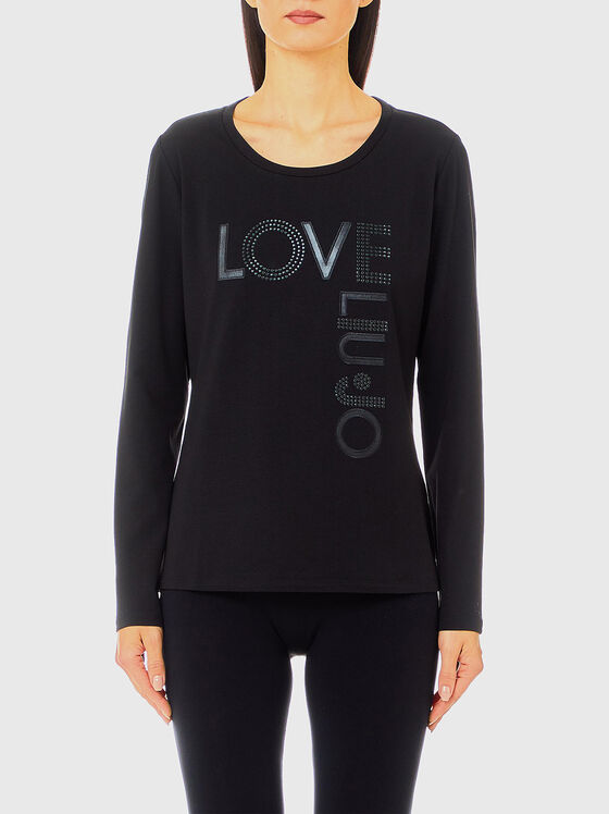 Long sleeve blouse with glitter  inscription - 1