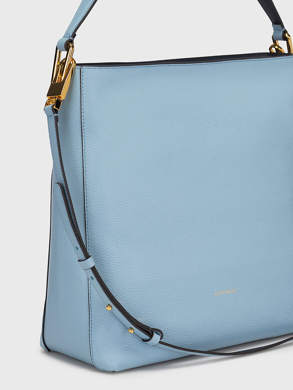 Blue leather bag with metal accents - 4