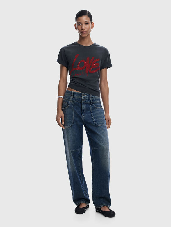 T-shirt with print and rhinestones - 2