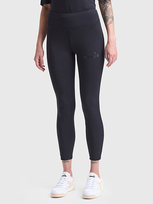 Black sports leggings with logo inscription