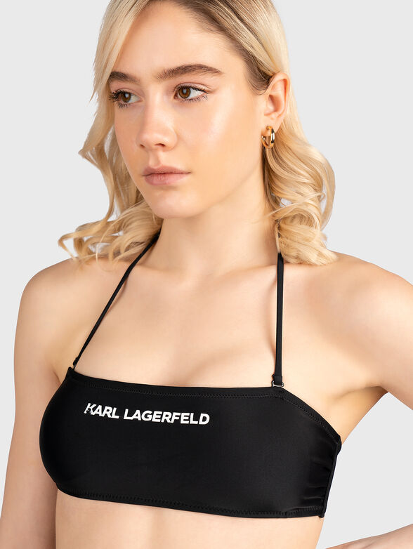 Black bikini top with logo print - 1