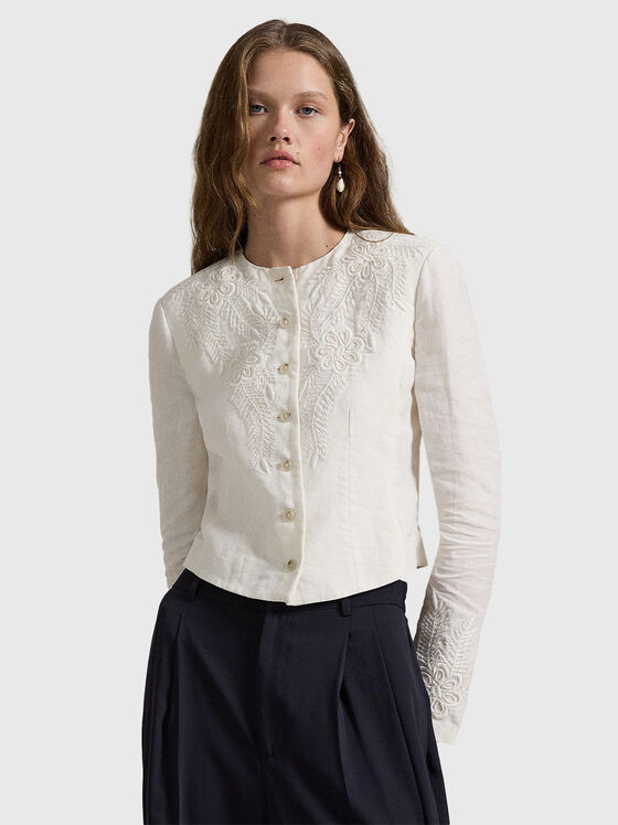 Jachetă din in cu broderie florală - 1