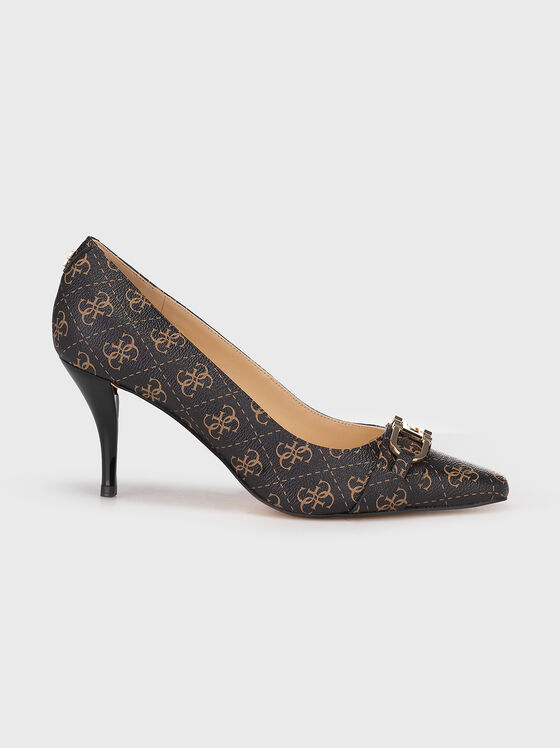 Beige heeled shoes with monogram print  - 1