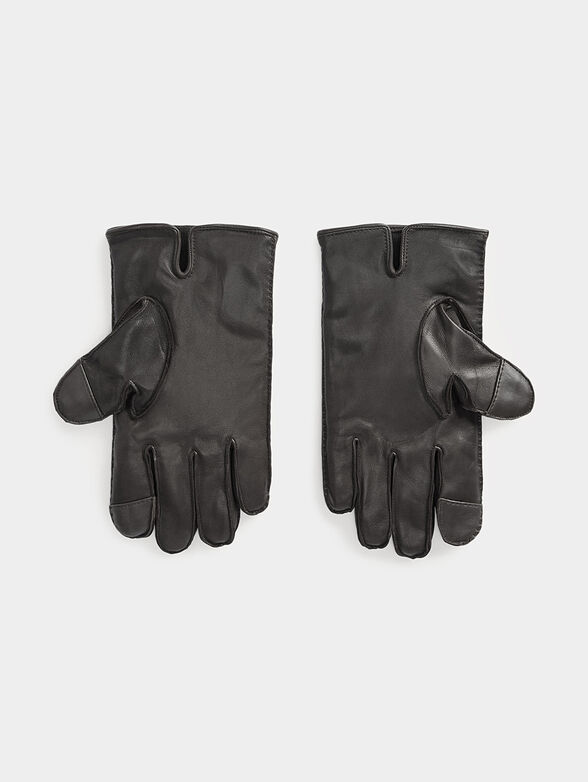 Black leather gloves with logo detail - 2