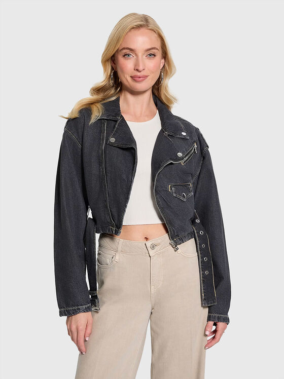 Jachetă din denim cu curea - 1