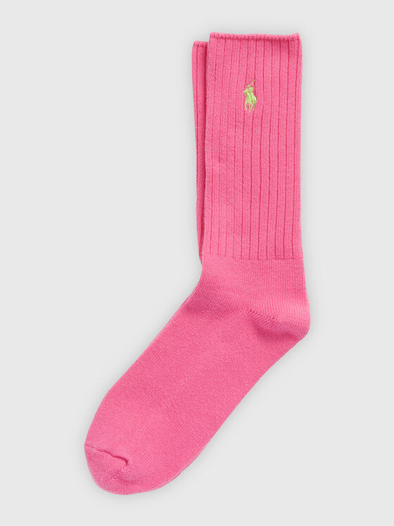 Pink socks with logo embroidery - 1