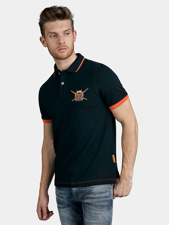 Dark blue polo-shirt with orange details - 1