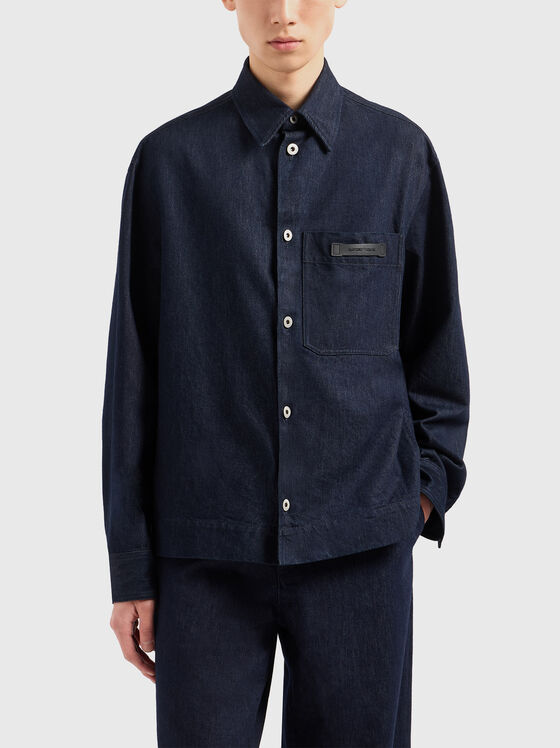 Denim shirt with long sleeves and logo - 1