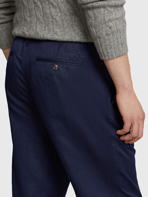 Blue linen blend trousers - 3