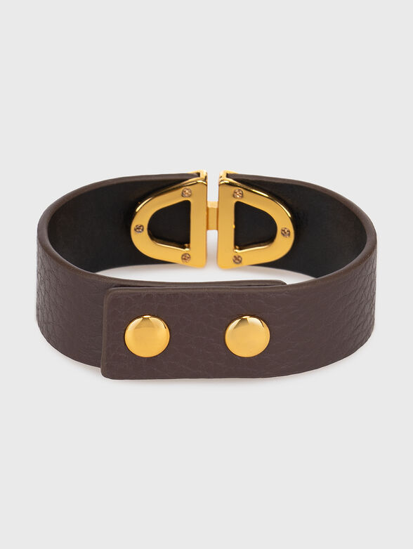 Black leather bracelet with golden detail - 2