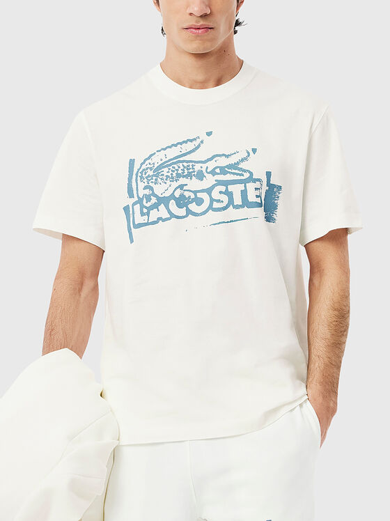 Tricou din bumbac cu decolteu oval și logo imprimat - 1