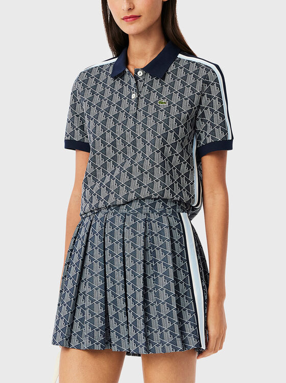 Tricou polo albastru închis cu monogramă imprimată - 1
