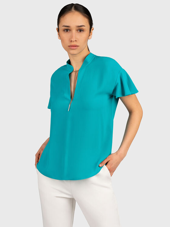 Orange blouse with short sleeves - 1
