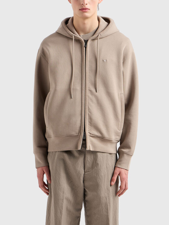 Beige sweatshirt with double zip - 1