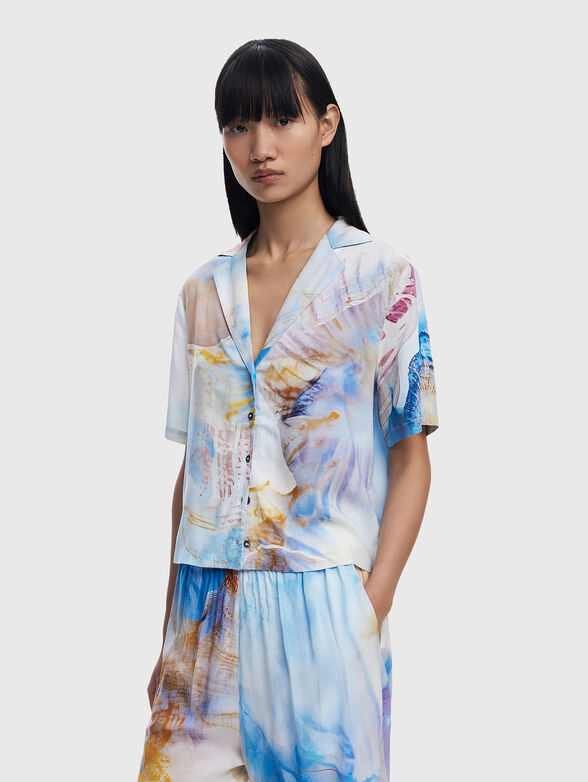 Cropped viscose printed shirt - 1