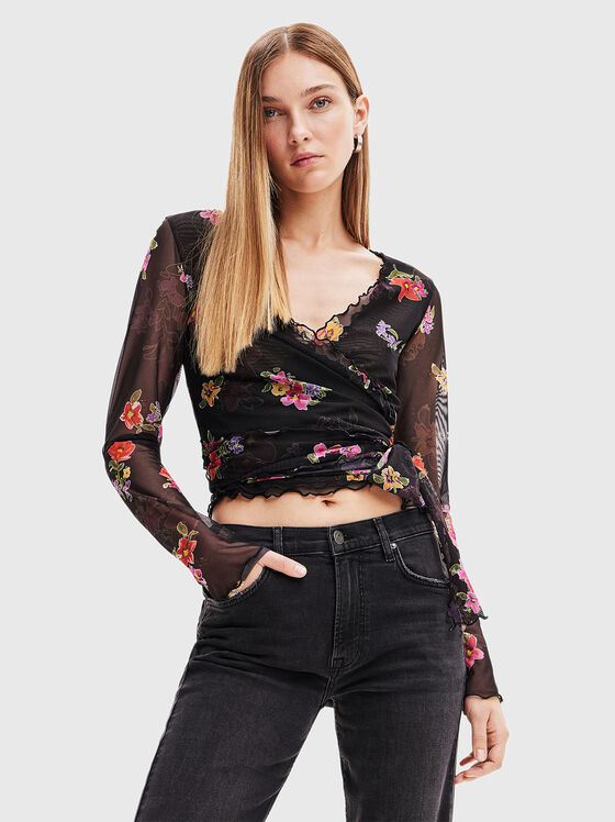 Bluză din tul cu imprimeu floral - 1