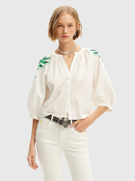 Cotton blouse with buttons and embroidery - 1
