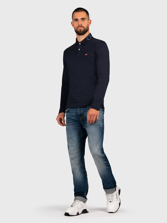 Long sleeve polo-shirt in dark blue color - 2