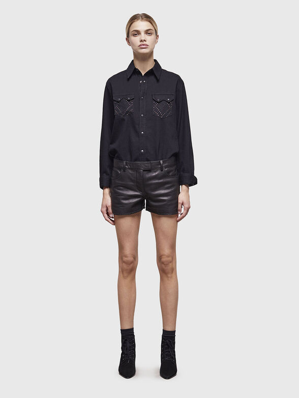 Black leather shorts with studs - 4
