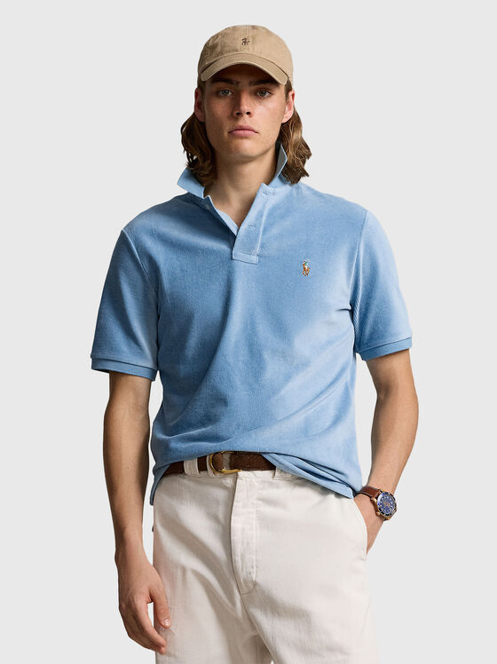 Tricou polo albastru cu efect de catifea - 1