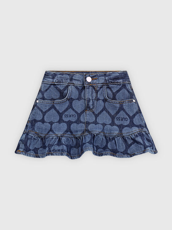 Fustă din denim cu imprimeu și accente logo - 1