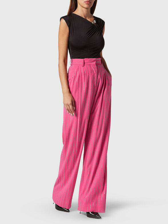 Trousers with rhinestone stripes in fuxia - 4