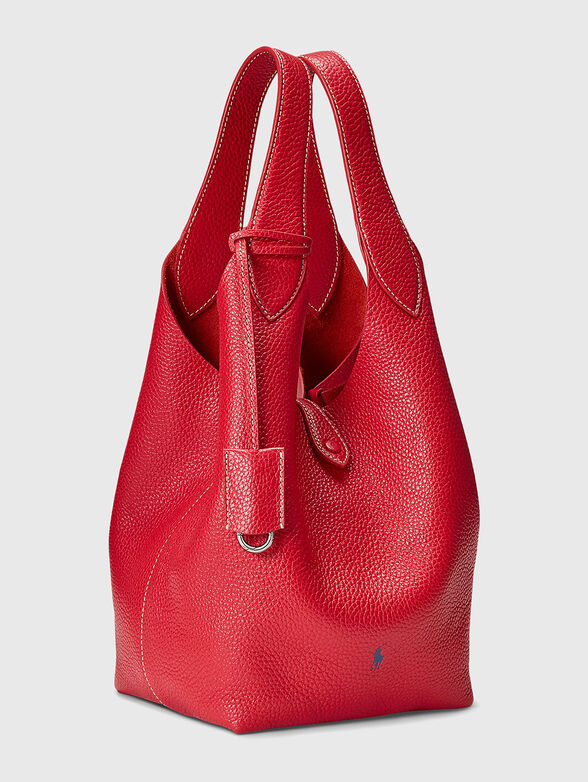 Red leather tote bag with logo - 4