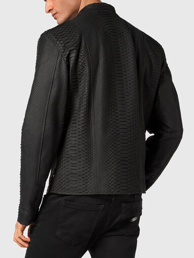 Black python leather biker jacket - 3
