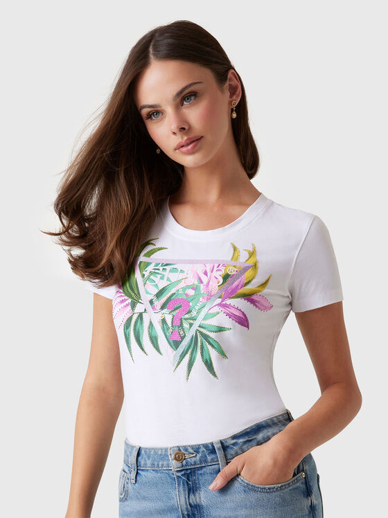 Slim cotton T-shirt with floral print - 1