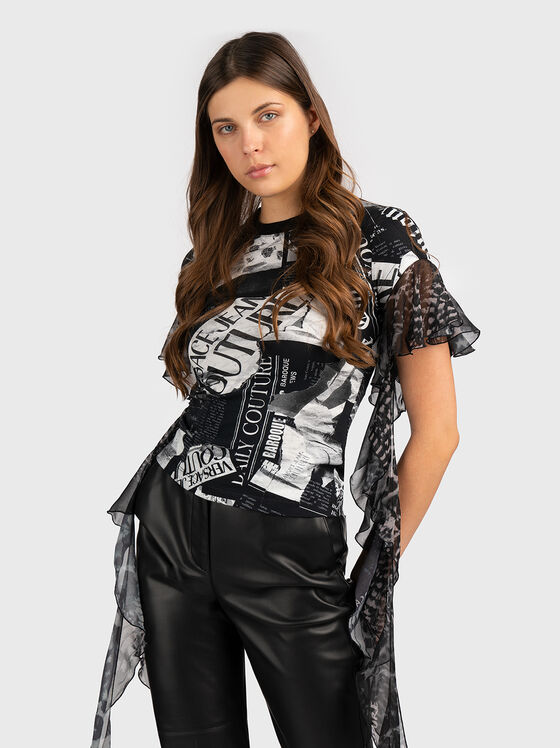 Tricou cu imprimeu și mâneci accentuate - 1