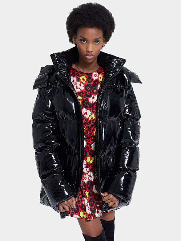 Black padded jacket with hood - 1