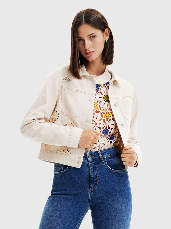 Cropped denim jacket with English embroidery - 1