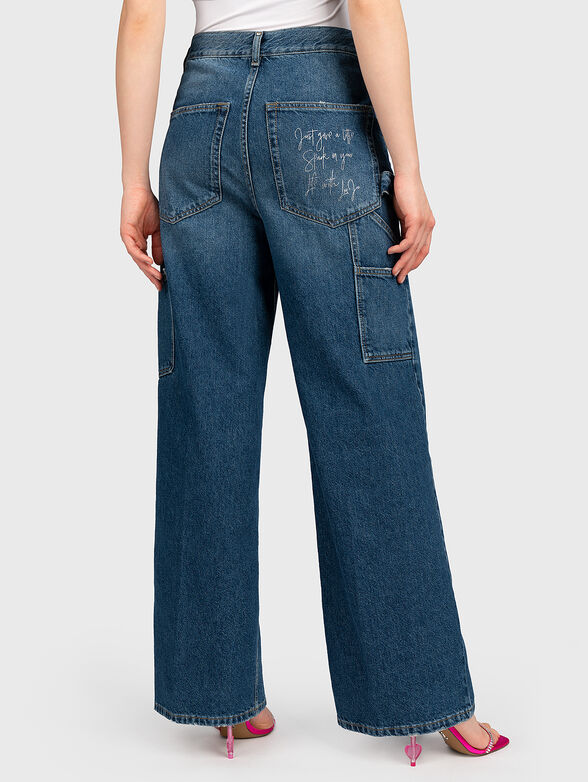 Jeans with wide legs and inscription on the pocket - 2