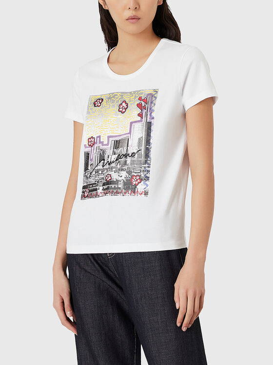 Tricou cu decolteu oval și imprimeu - 1