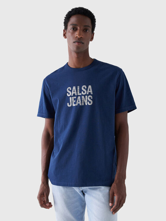 Dark blue cotton T-shirt with logo accent - 1