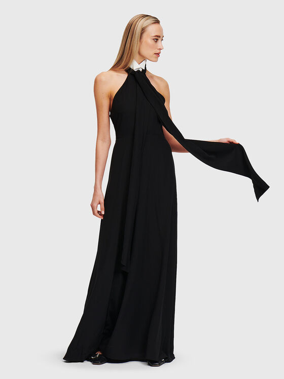 Rochie maxi neagră cu guler detașabil - 1