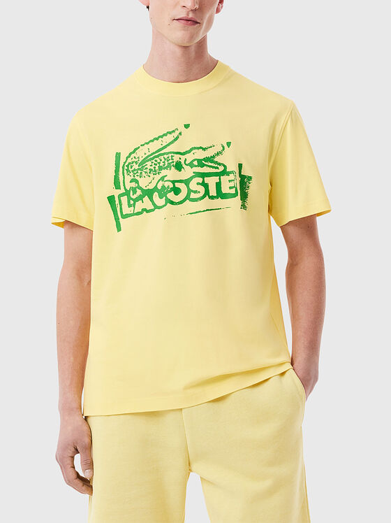 Tricou din bumbac cu decolteu oval și imprimeu - 1