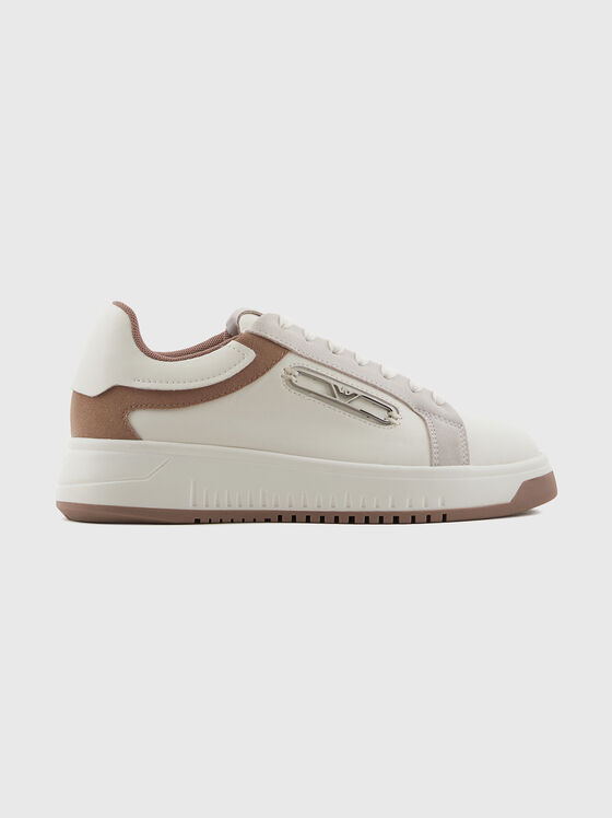 Adidași din piele naturală cu logo - 1