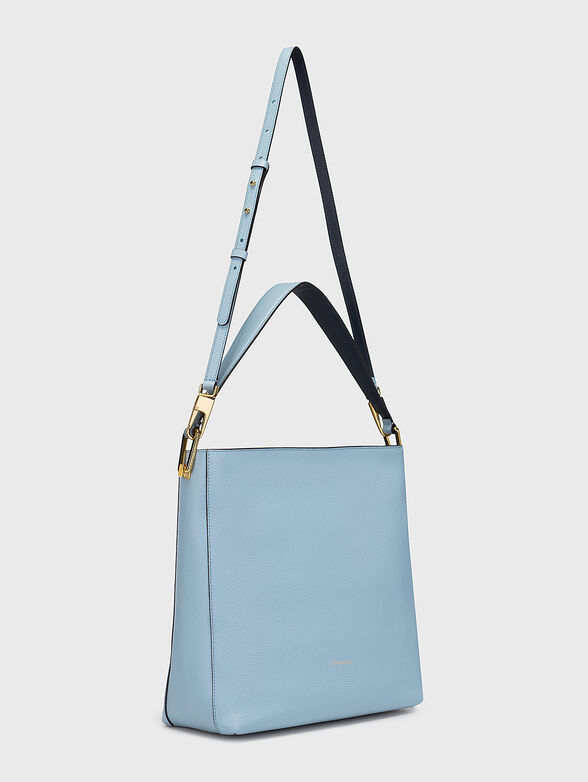 Blue leather bag with metal accents - 2
