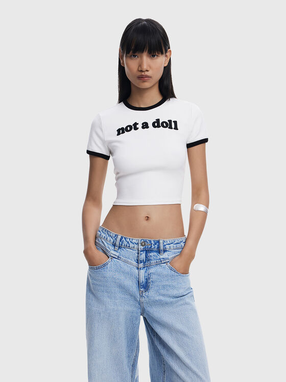 Tricou scurt din bumbac cu decolteu oval - 1