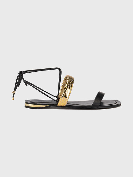 Sandale plate negre cu accent auriu - 1