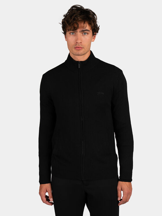 Black cardigan with zipper and logo embroidery - 1