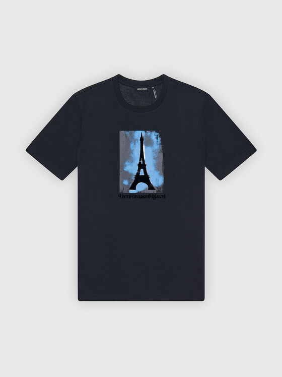 Tricou albastru închis cu imprimeu - 1