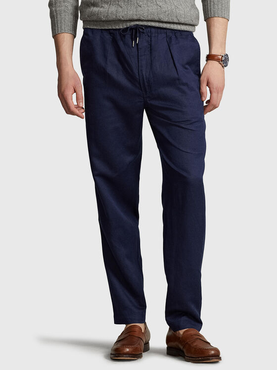 Blue linen blend trousers - 1